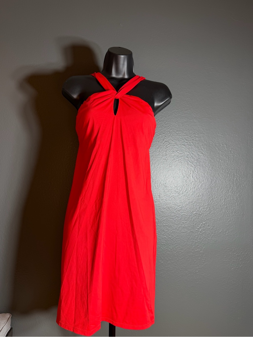 Athleta Red One-Shoulder Twist Keyhole Dress